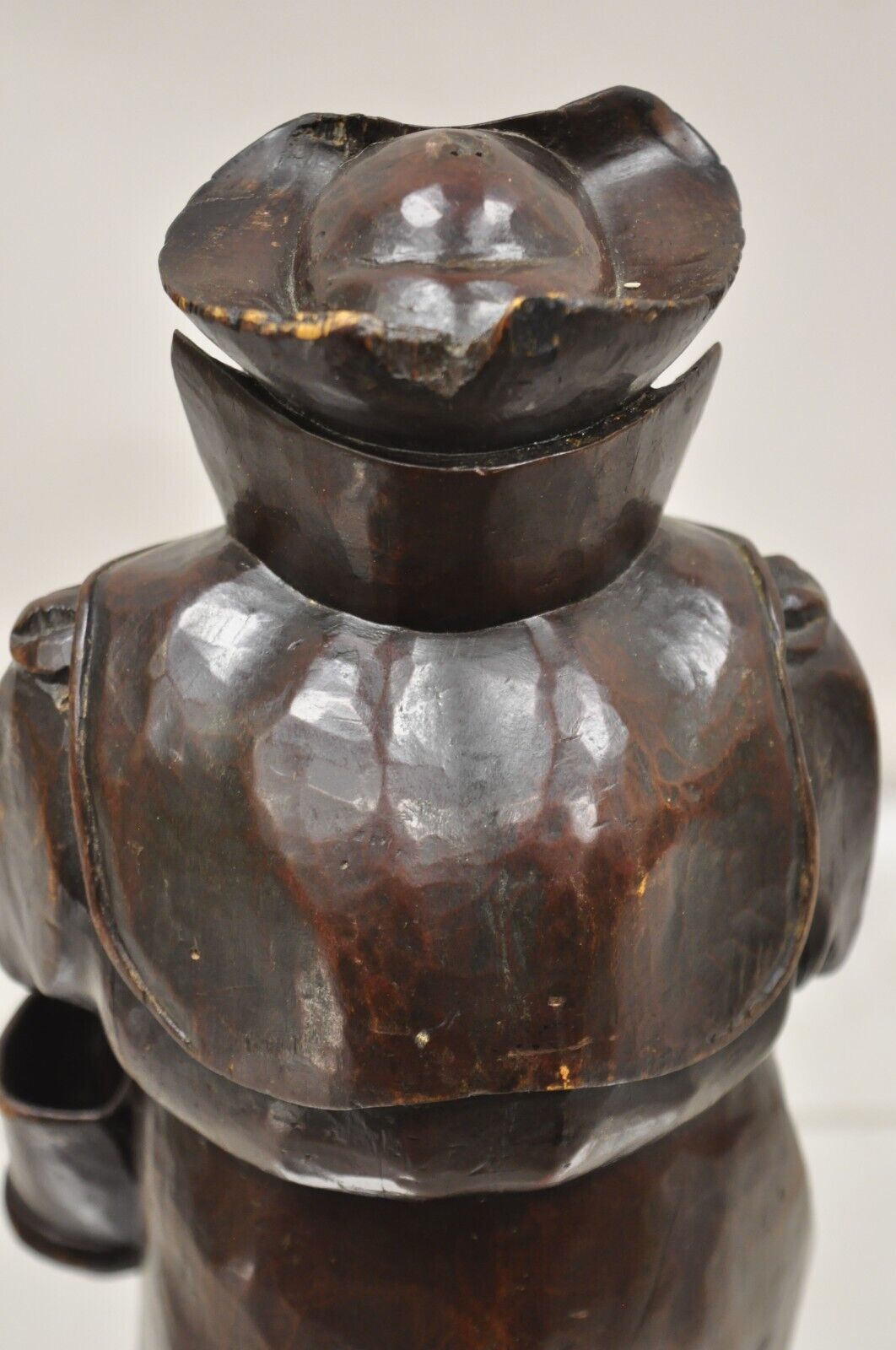 19th C. Black Forest Figural Wood Carved Night Watchman Lidded Tobacco Jar Box