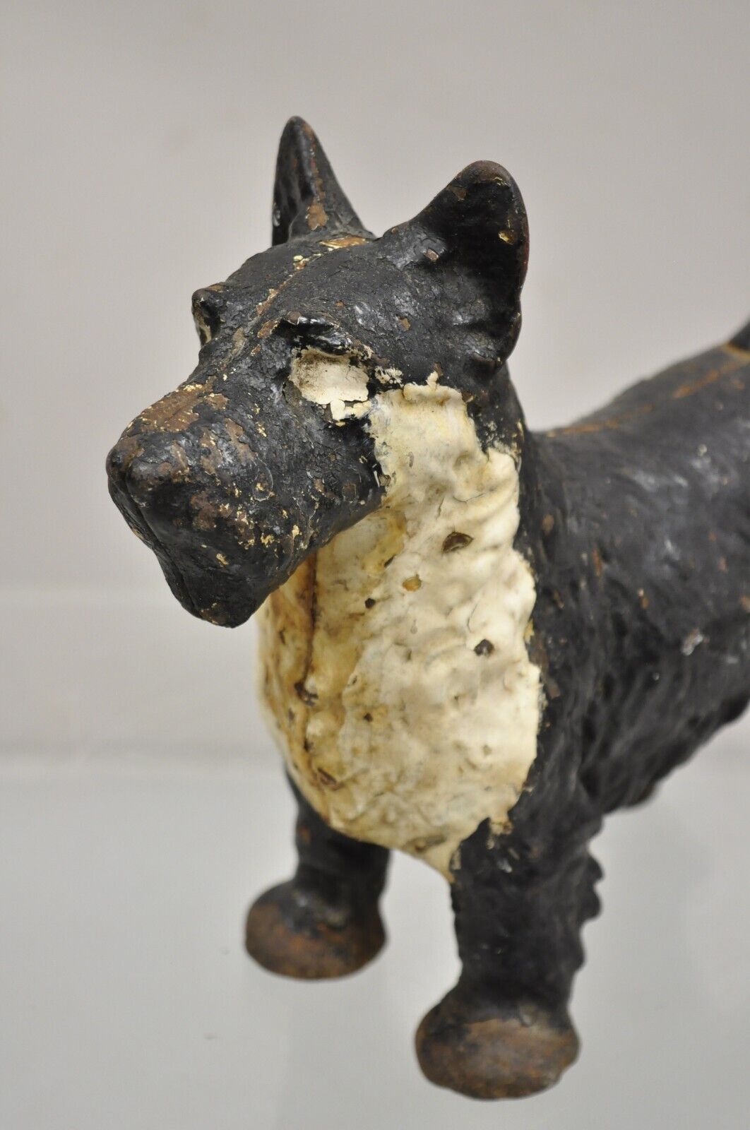 Antique Victorian Cast Iron Small Scottie Dog Metal Black Painted Door Stop