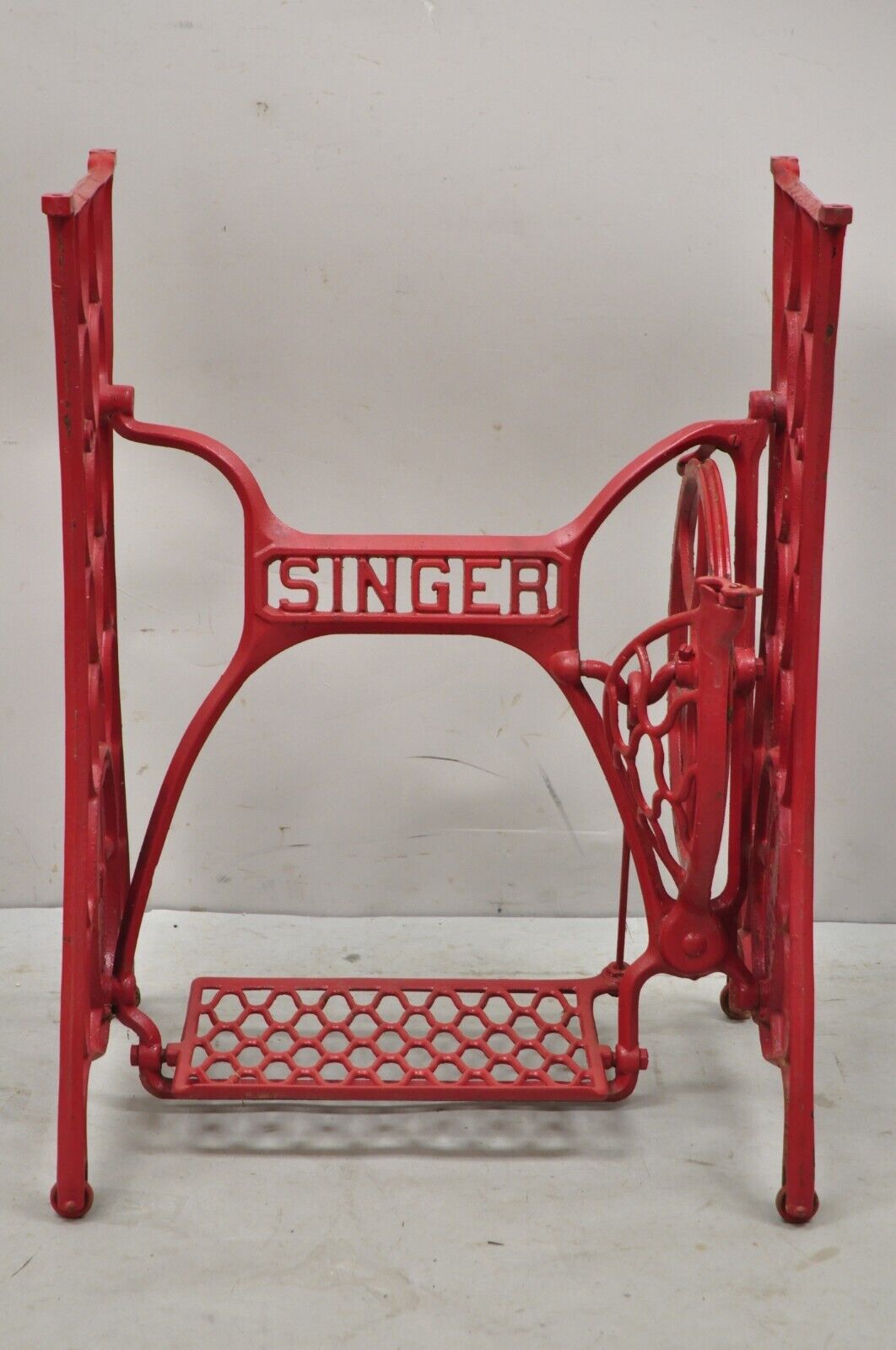 Antique Singer Cast Iron Red Treadle Sewing Machine Table Base