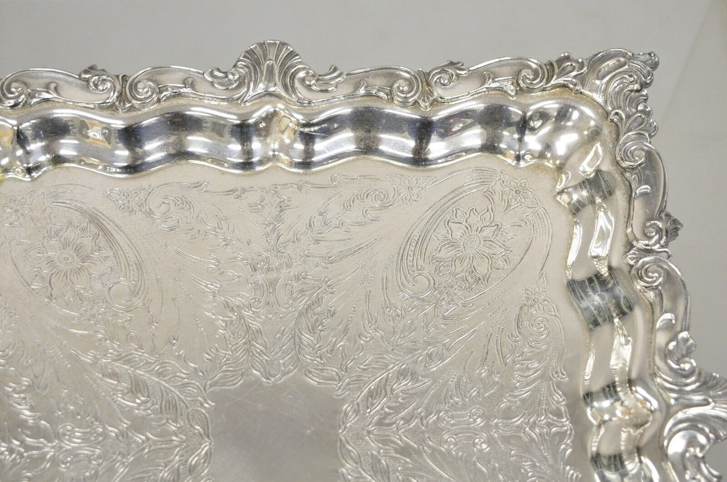 Vintage Birmingham Victorian Style Silver Plated Ornate Square Platter Tray