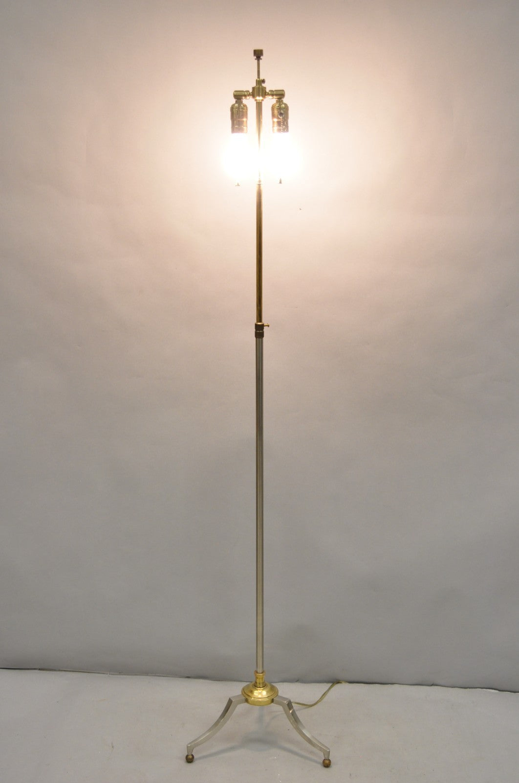 Vintage Maison Jansen Style Neoclassical Steel and Brass Adjustable Floor Lamp