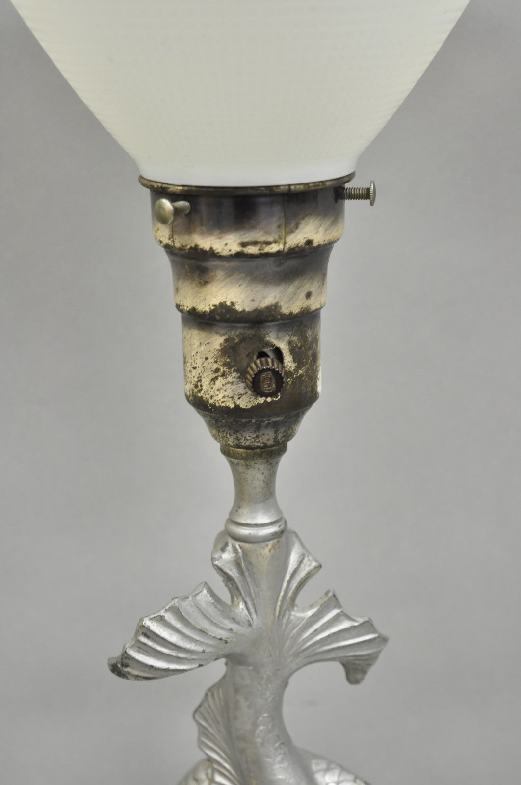 Vintage French Neoclassical Style Figural Gilt Metal Serpent Dolphin Table Lamp