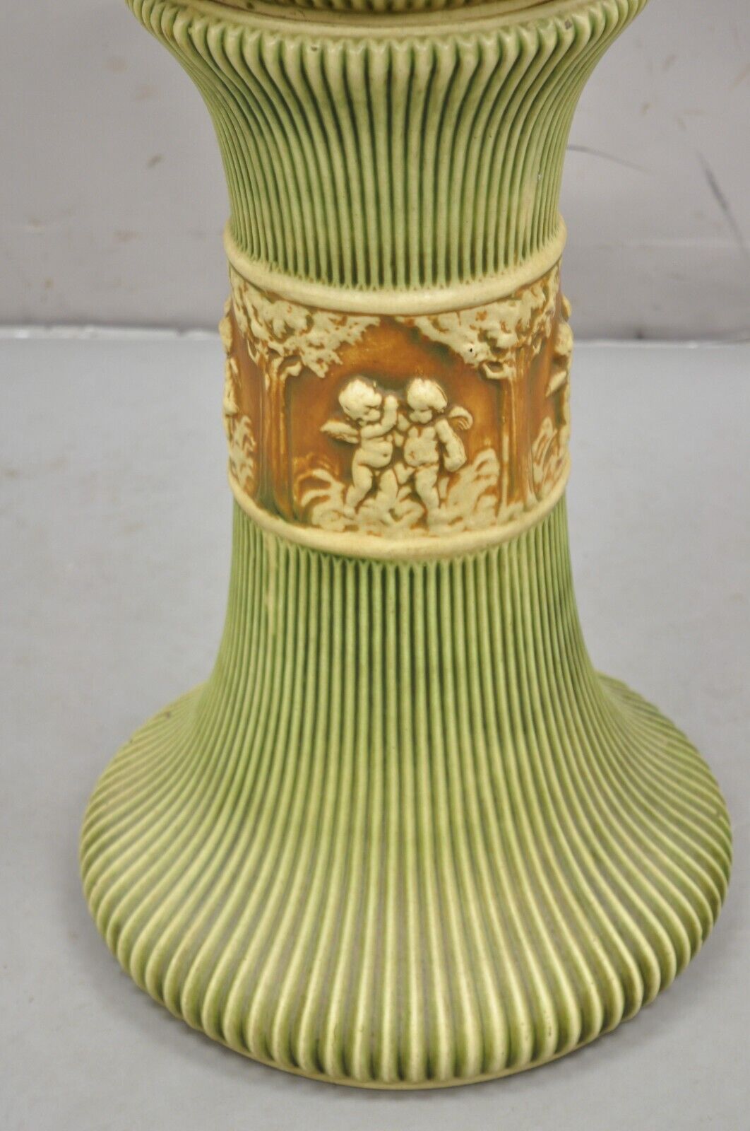 Antique Roseville Donatello Cherubs Art Pottery Jardiniere & Pedestal Flower Pot