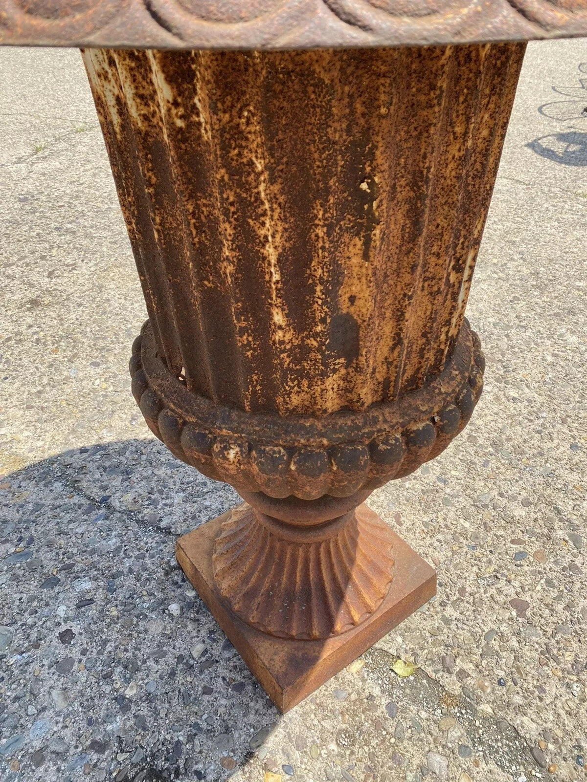 French Large Cast Iron 40" Tall Campana Urn Style Fluted Outdoor Garden Planter