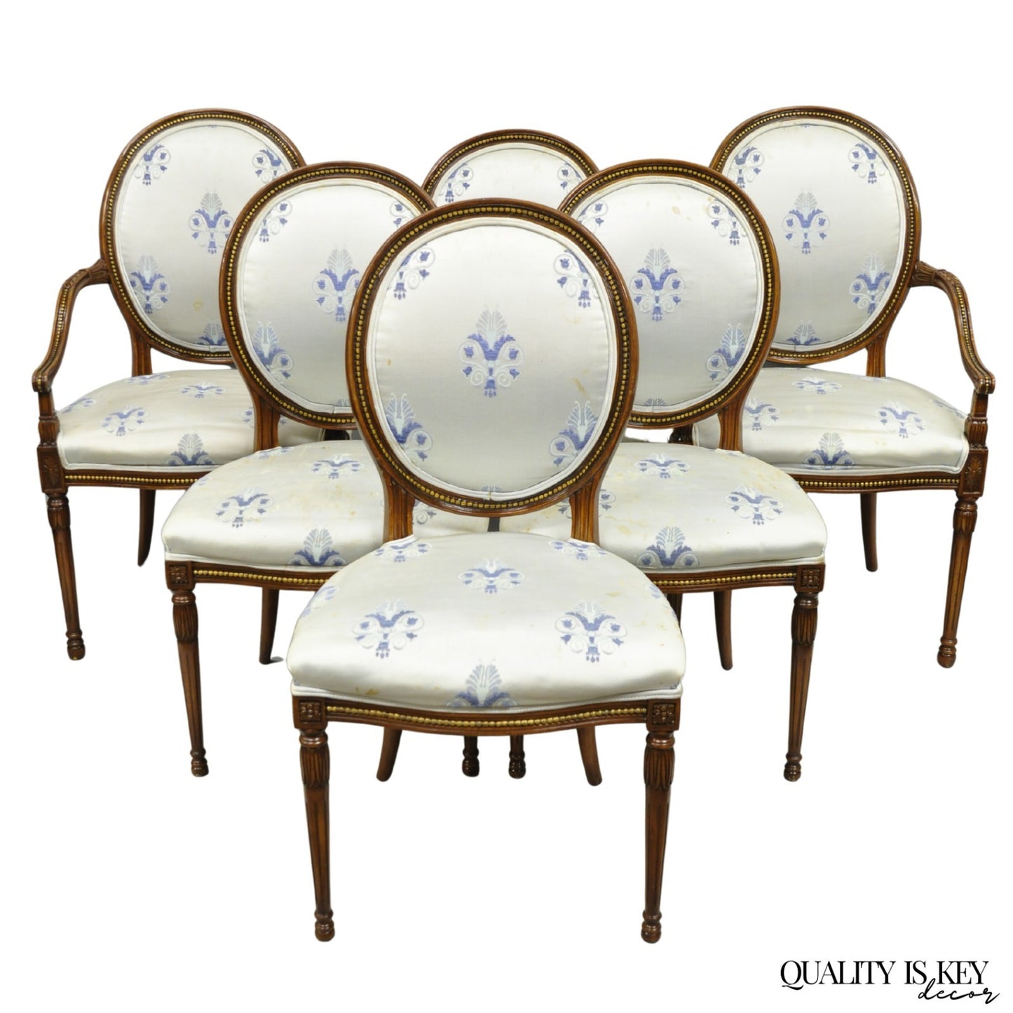Italian Regency French Louis XVI Style Cherry Wood Oval Dining Chairs - Set of 6