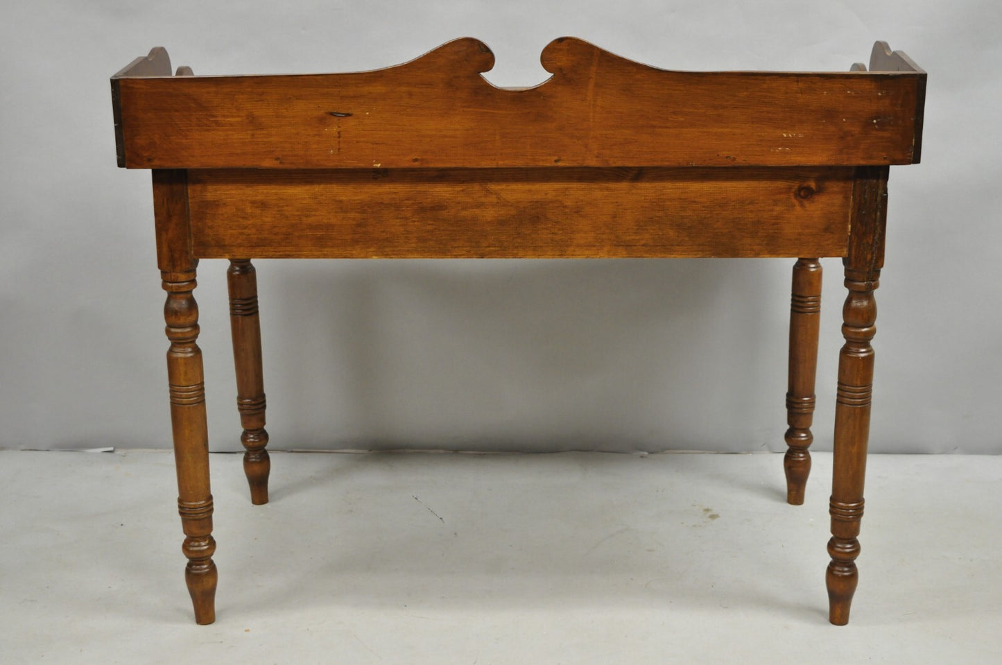Antique Primitive Colonial Pine Wood 1 Drawer Work Table Desk w/ Backsplash