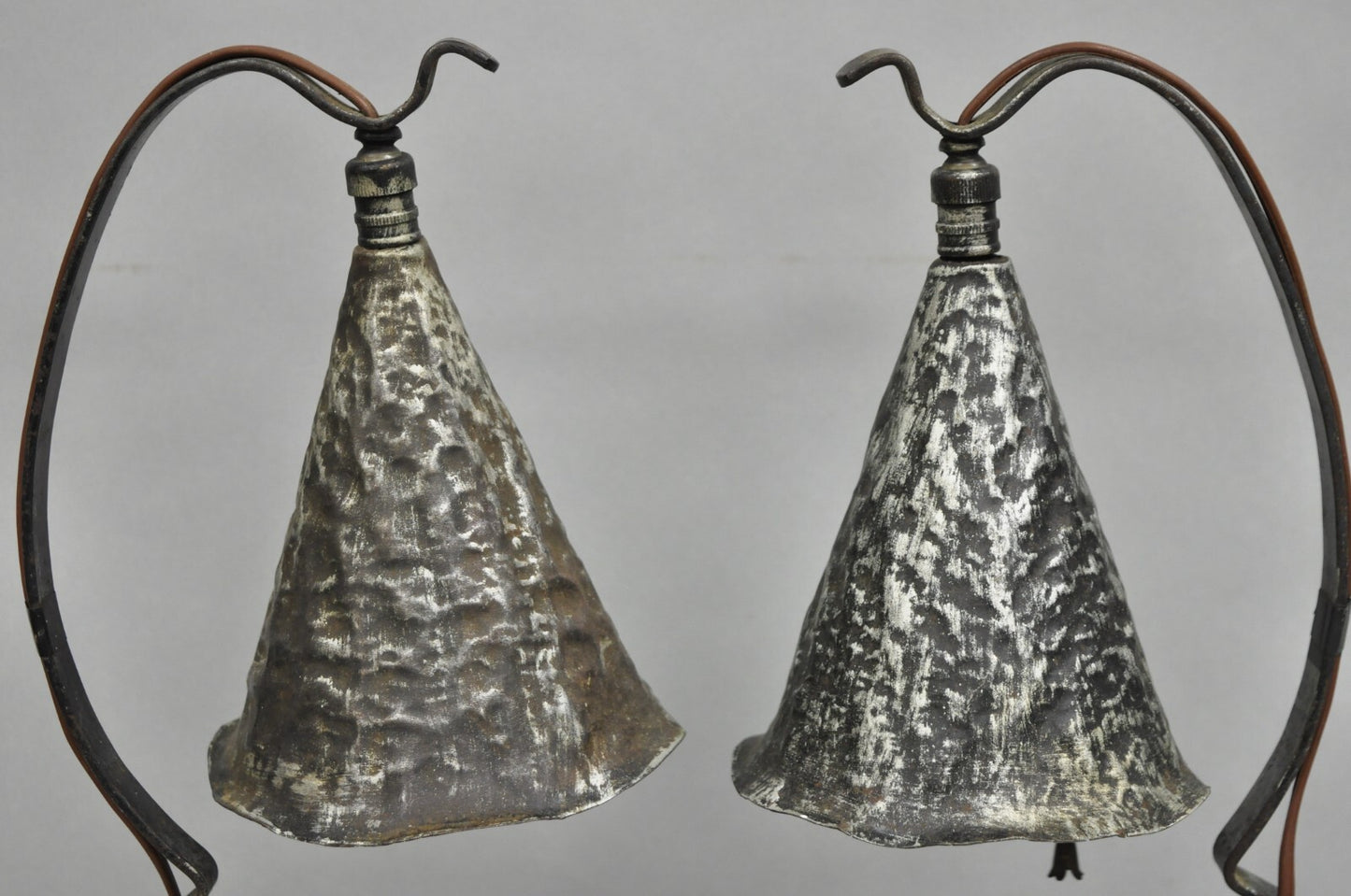 Antique Arts & Crafts Hand Hammered Metal Small Lantern Table Lamps - a Pair