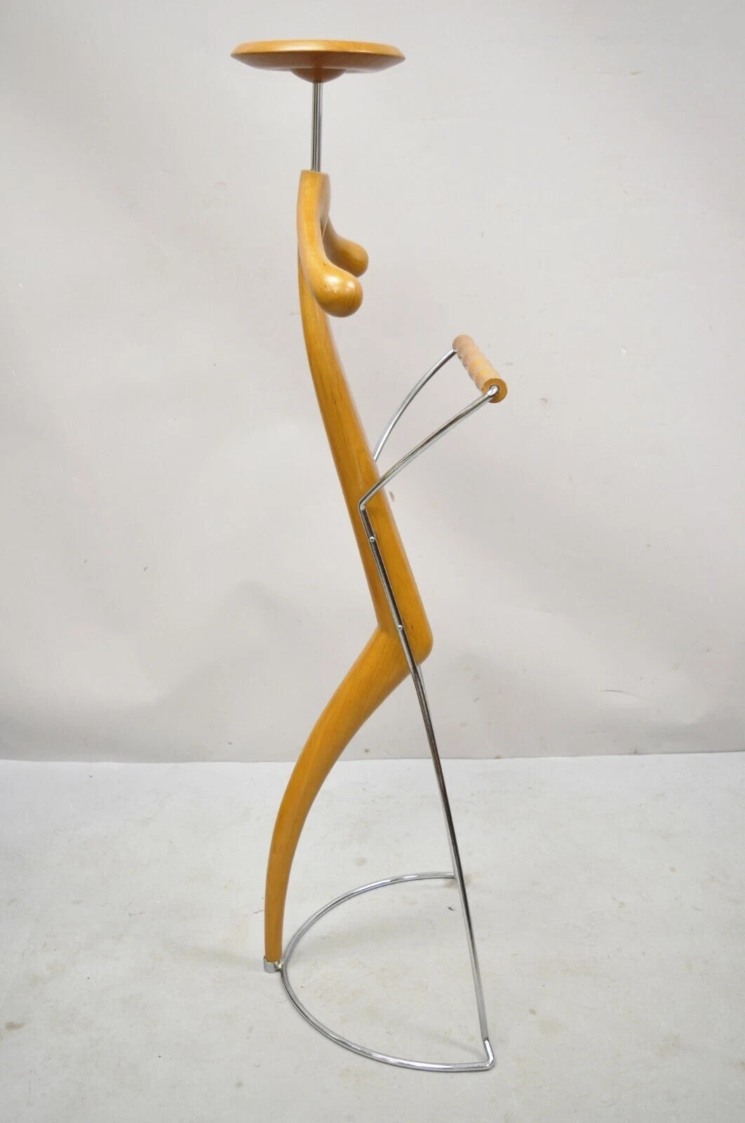 Porada Italian Post Modern Sculpted Walnut Wood and Chrome Clothing Suit Valet