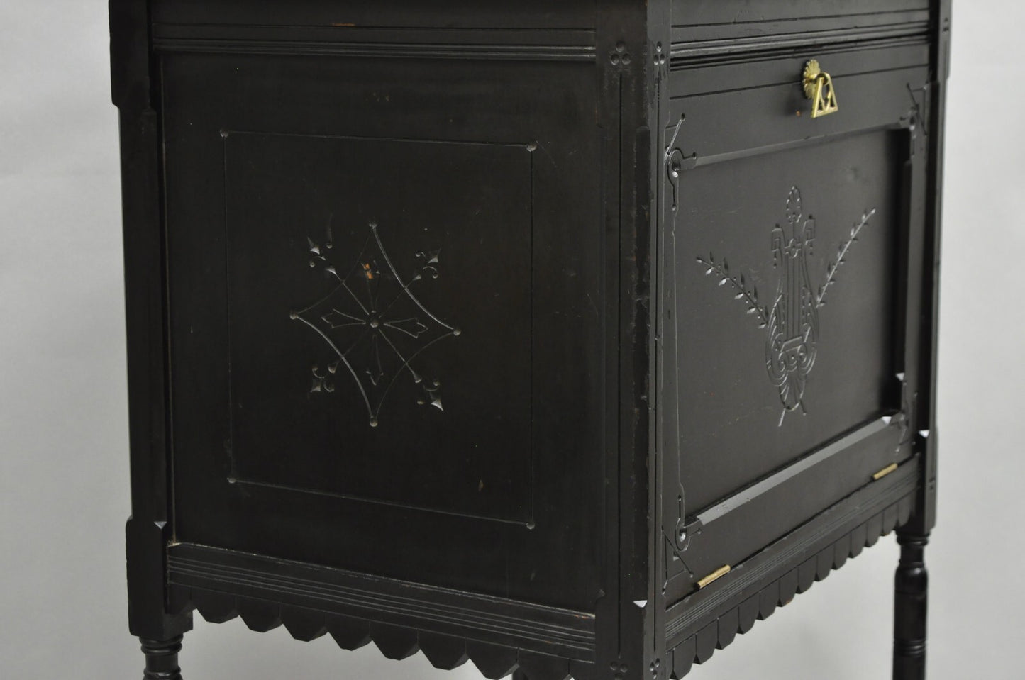 Antique Victorian Aesthetic Movement Black Ebonized Music Stand Side Table