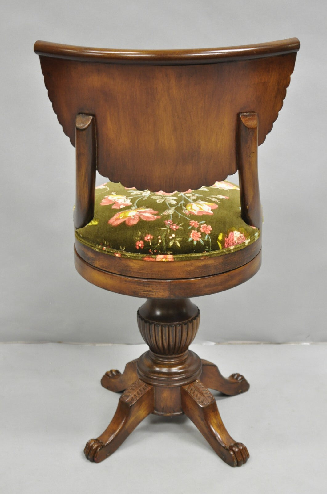Antique French Empire Regency Inlaid Mahogany Swivel Piano Harpist Stool Chair