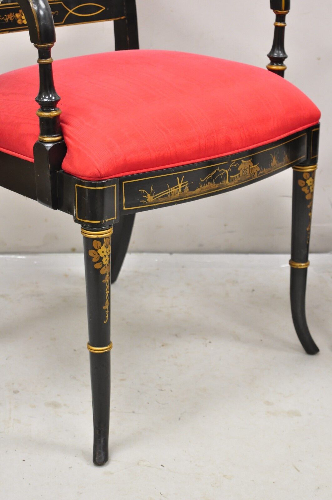 Union National Chinoiserie English Regency Black Painted Dining Chair - Set of 6
