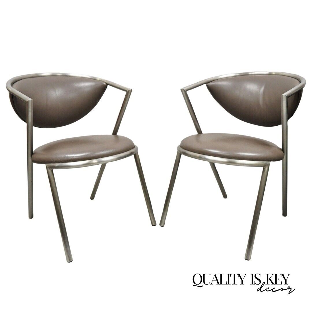 Vintage Brueton Mid Century Modern Tubular Steel Cat Eye Chairs - a Pair