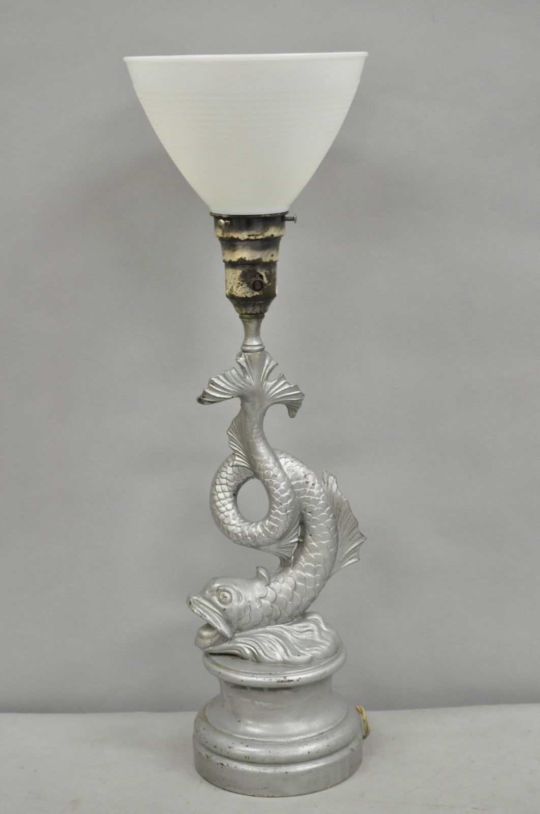 Vintage French Neoclassical Style Figural Gilt Metal Serpent Dolphin Table Lamp