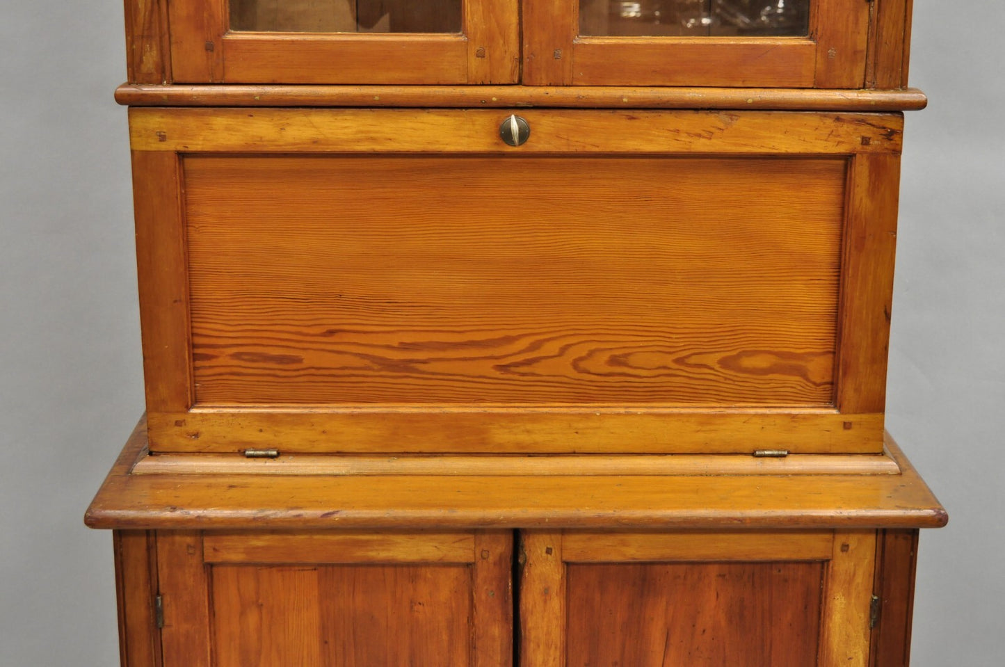 Antique Primitive Country Farmhouse Pine Wood Secretary Bookcase Cupboard