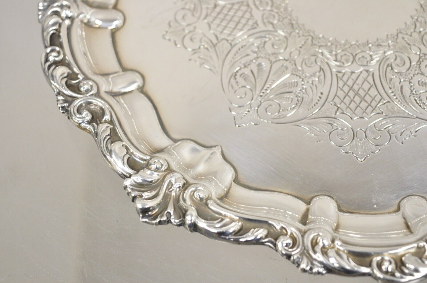 Vintage English Sheffield Silver Plated 10" Round Serving Platter Tray