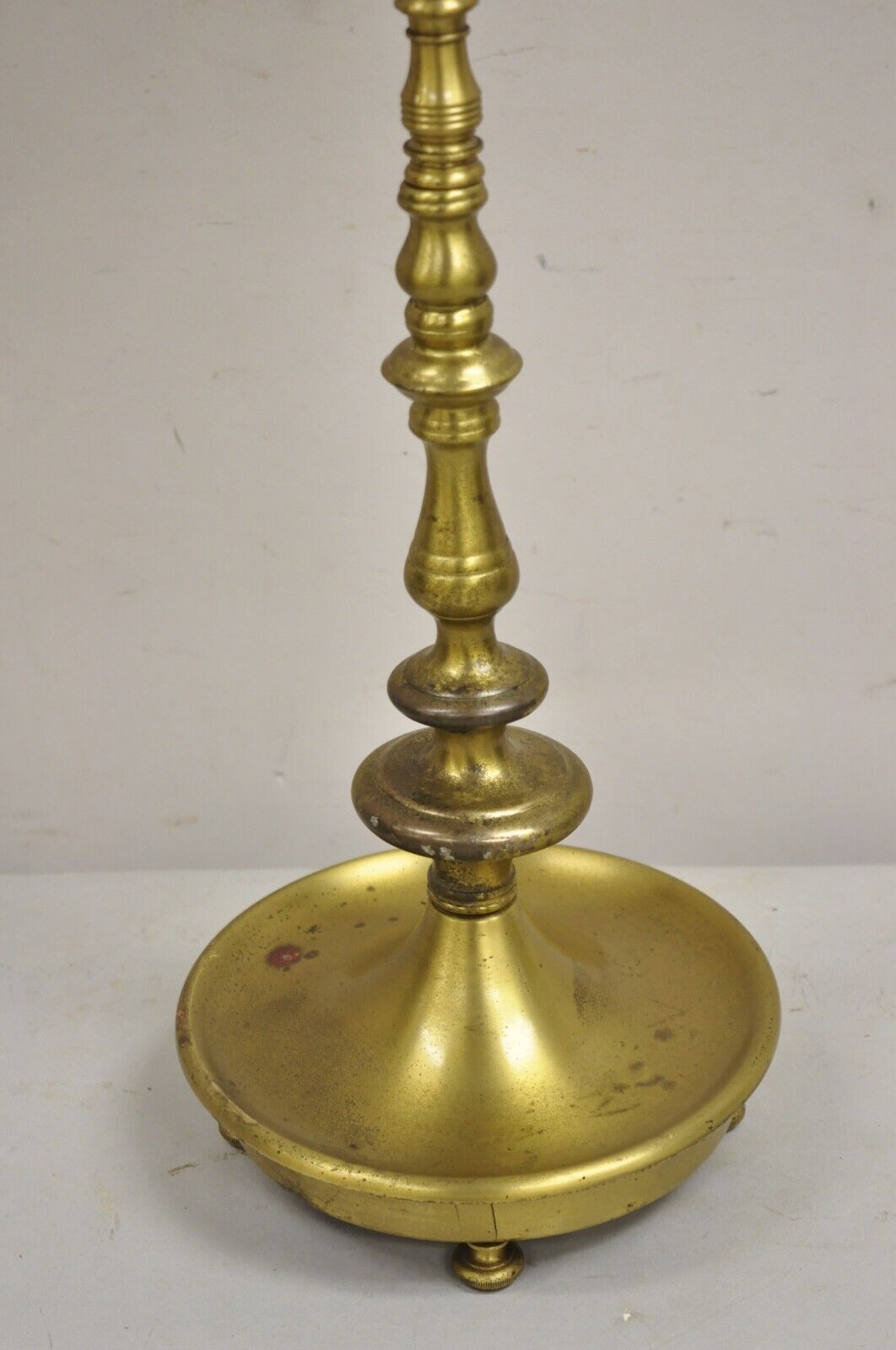French Regency Tall Brass Candelabra Bouillotte Desk Lamp w/ Tole Metal Shade