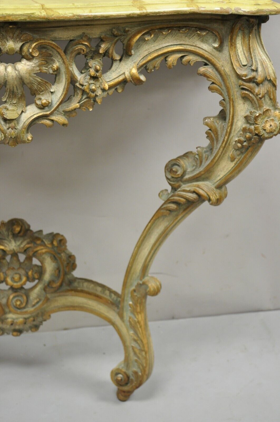 Antique Italian Rococo Carved Giltwood Wall Mount Console Hall Table