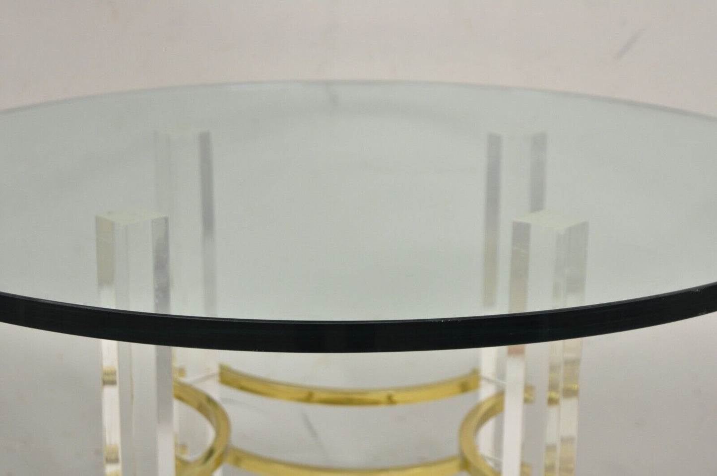 Mid Century Modern Charles Hollis Jones Style Lucite Brass Round Side Table