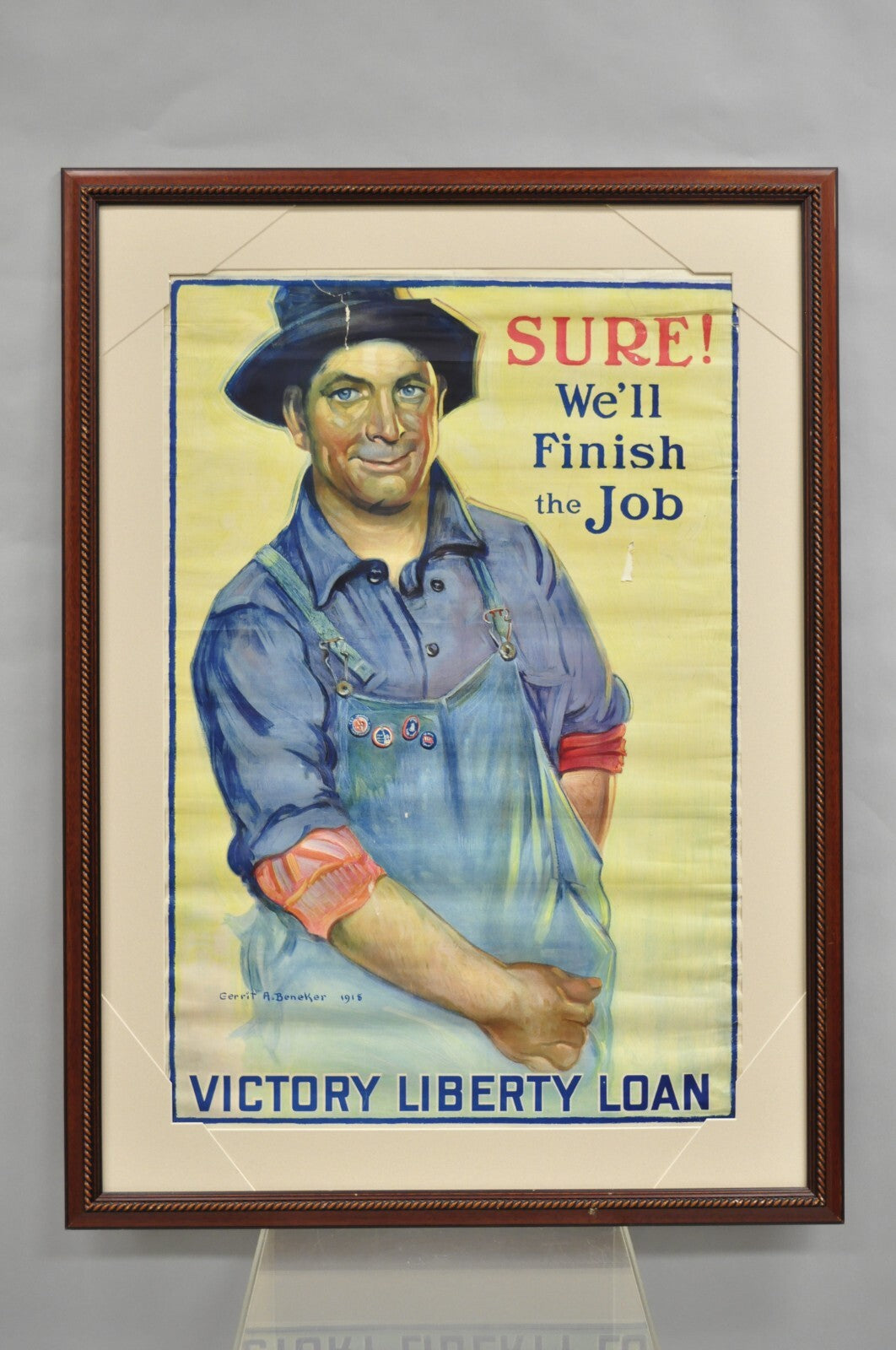 1918 World War 1 "Sure We'll Finish The Job" Victory Liberty Loan Framed Poster