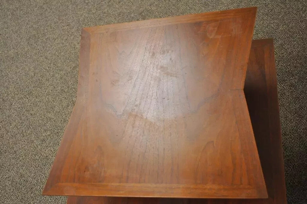 Vintage Mid Century Danish Modern Sculpted Walnut 2 Tier Side End Lamp Table