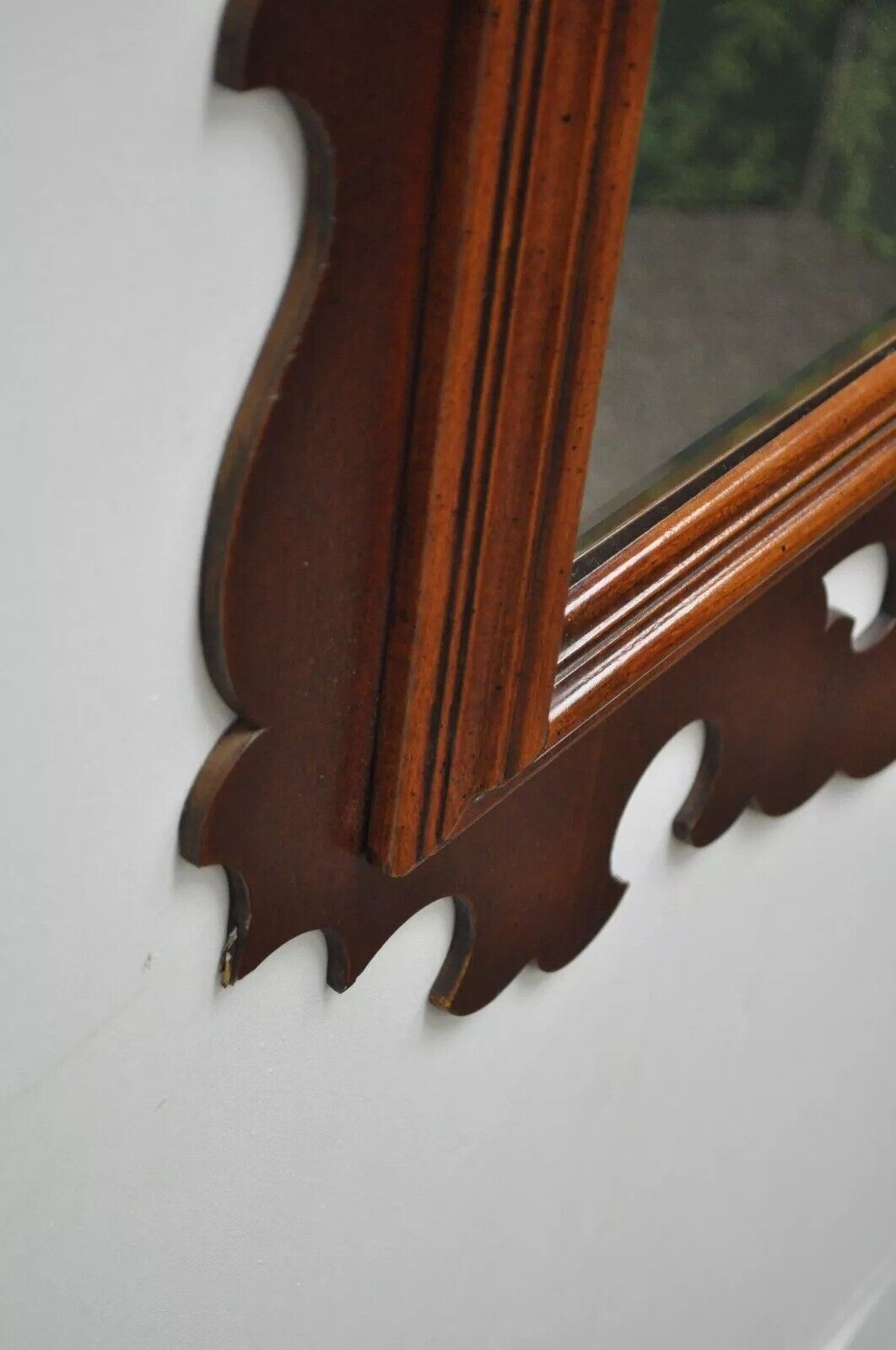Vintage Chippendale Style Mahogany Fretwork Beveled Glass Wall Mirror
