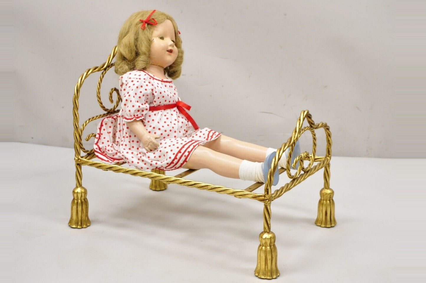 Vintage Italian Hollywood Regency Iron Tassel Frame Pet Cat Dog Bed or Doll Bed