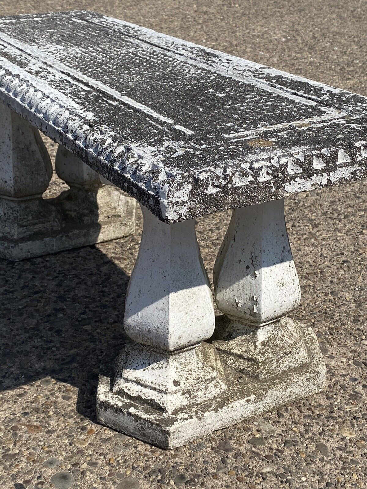 Vintage Classical Concrete Cement Double Baluster Pedestal Outdoor Garden Bench