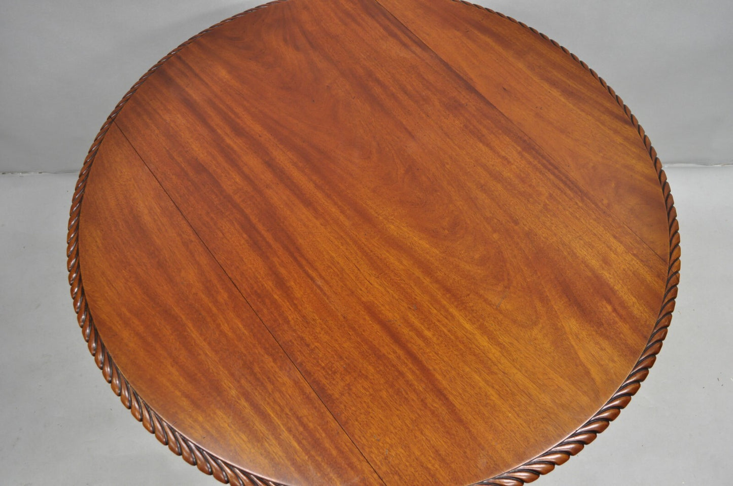 Antique French Empire Carved Mahogany Paw Foot Pedestal Base Round Center Table