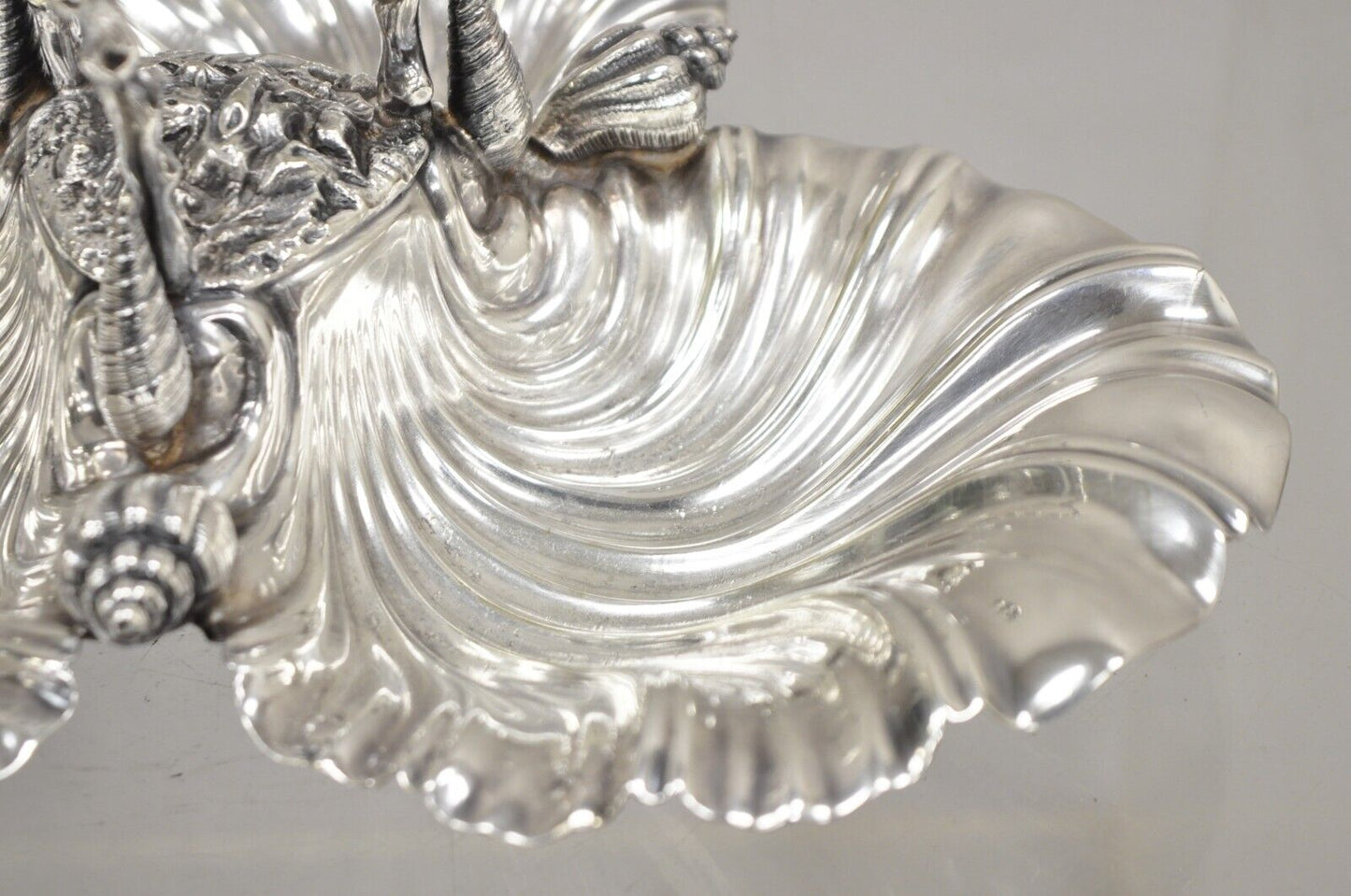Antique English Victorian Silver Plated Triple Clam Shell Nautical Candy Dish