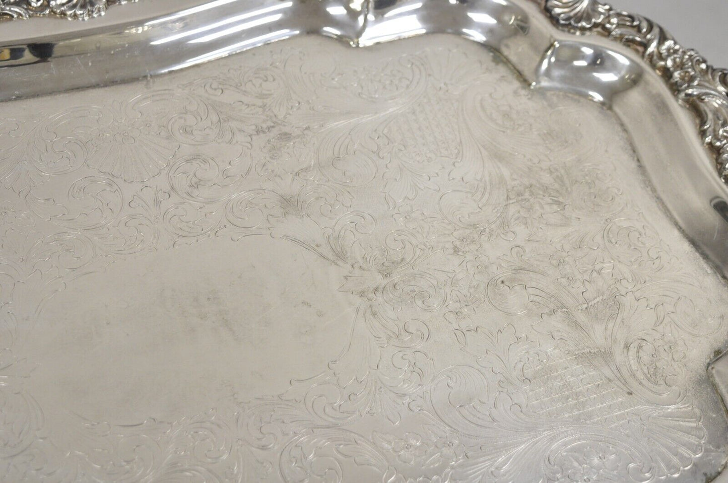 Vintage Loveland Rose Victorian Silver Plated Twin Handle Serving Platter Tray