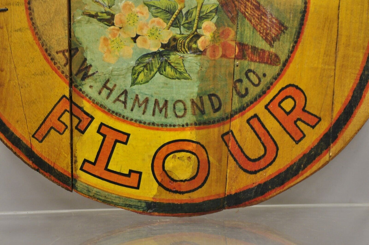 Vintage Cock Robin Flour AW Hammond Co Round Wood Advertisement Plaque