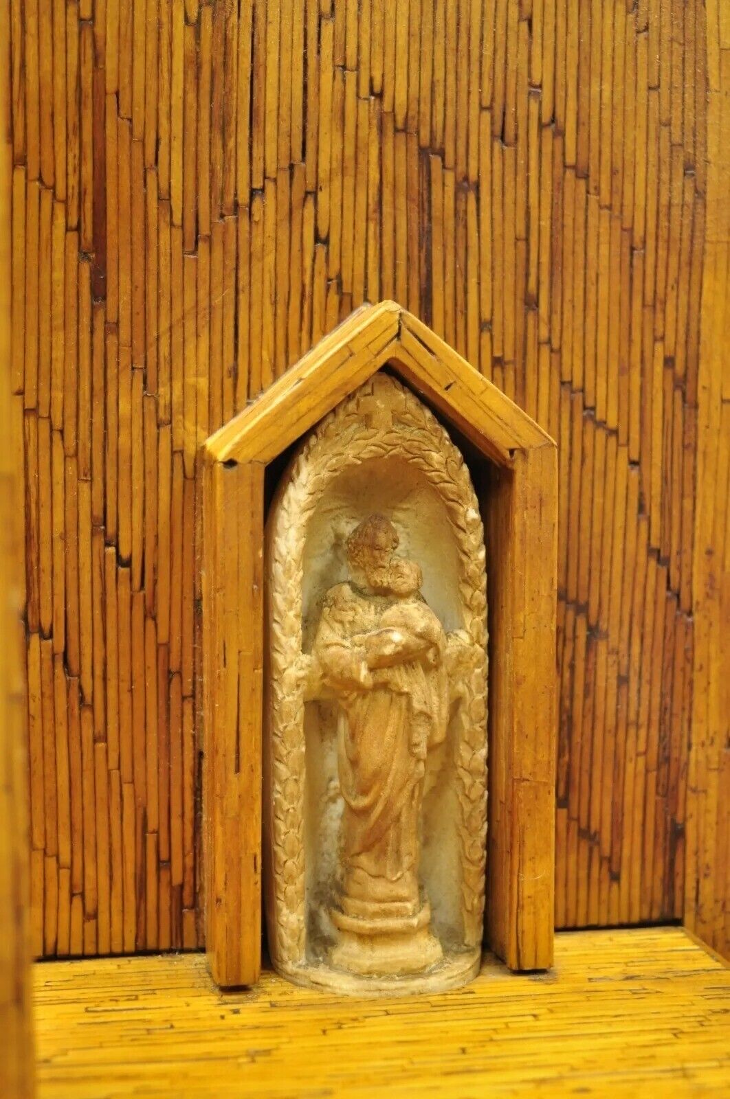 Vintage Folk Art Matchstick Prison Tramp Art Crucifix Jesus Christ Sculpture