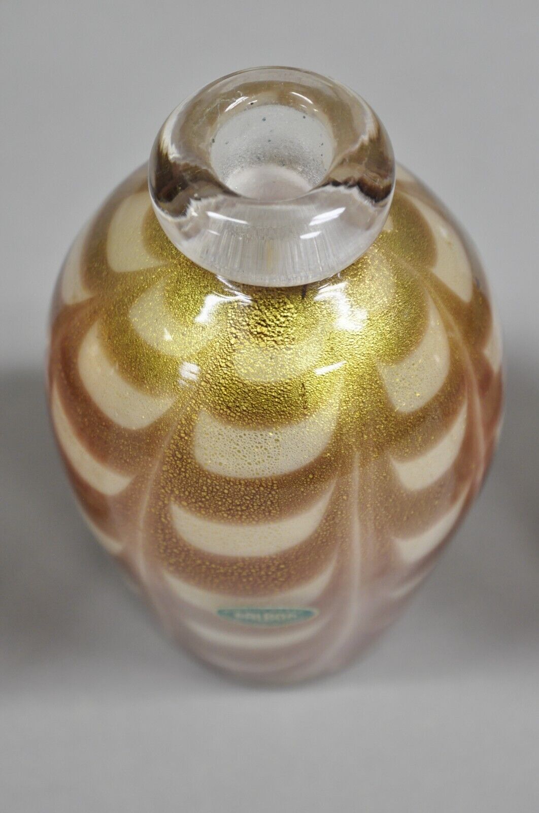 NOS Balboa Barovier Toso Handblown Murano Glass 6" Pink Gold Decanter Bud Vase