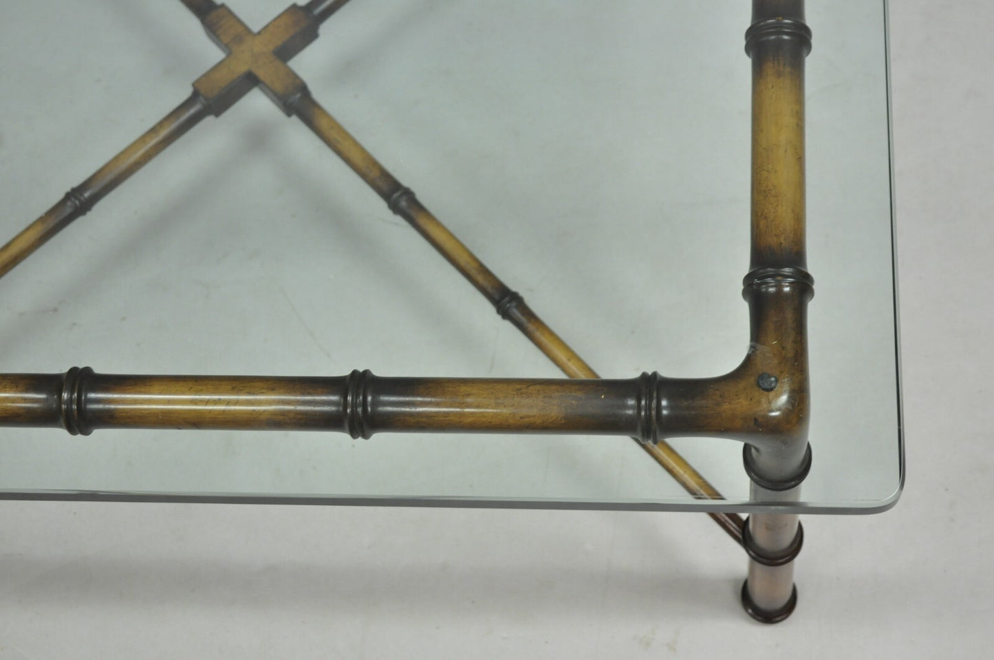 Vintage Hollywood Regency Chinese Chippendale Faux Bamboo Square Coffee Table
