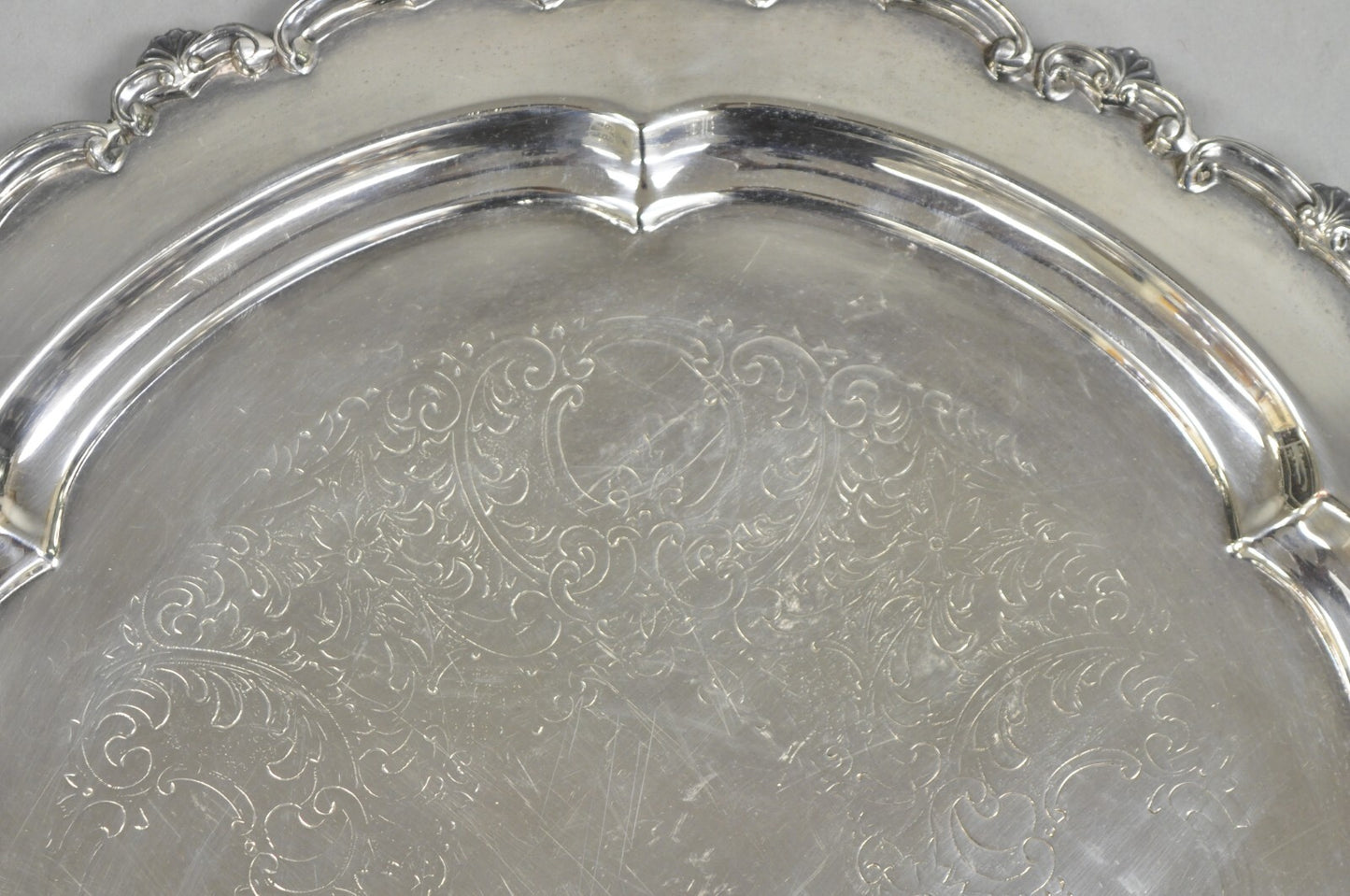 Vintage English Victorian Silver Plated Round Serving Platter Bar Tray w Handles