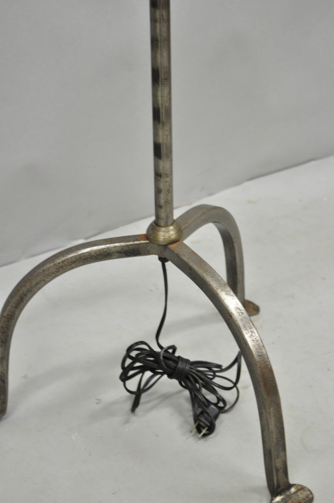 Vintage Spanish Gothic Hand Wrought Iron Candlestick Short Italian Floor Lamp