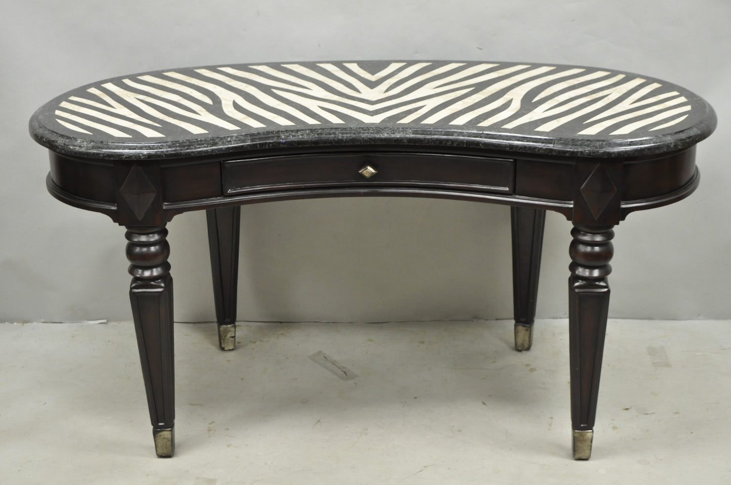 Seven Seas by Hooker Furniture Zebra Tessellated Stone Kidney Shaped Table Desk
