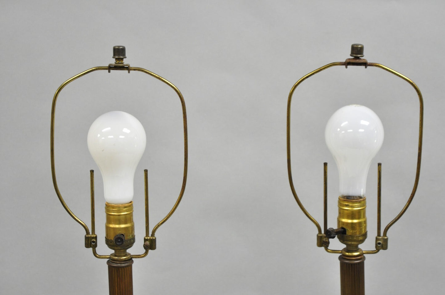 Antique French Empire Renaissance Gilt Metal & Glass Cherub Table Lamps a Pair