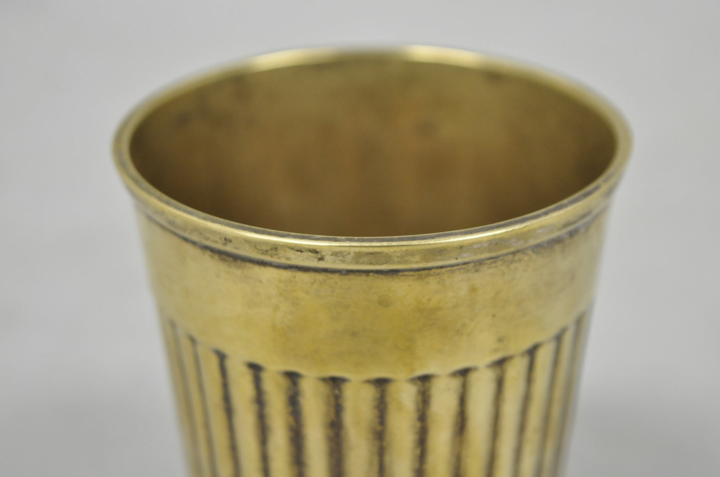 Vintage Anglo Indian Brass Bronze Ribbed Lassi Tumbler Cup with Patina