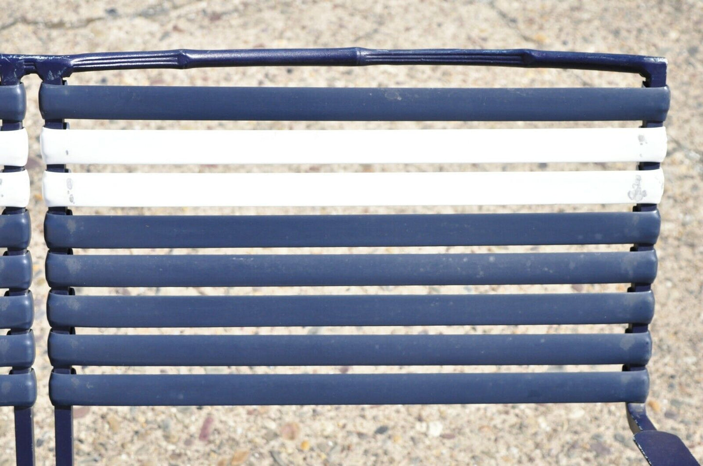Vintage Faux Bamboo Aluminum Vinyl Strap Blue Garden Patio Loveseat Settee