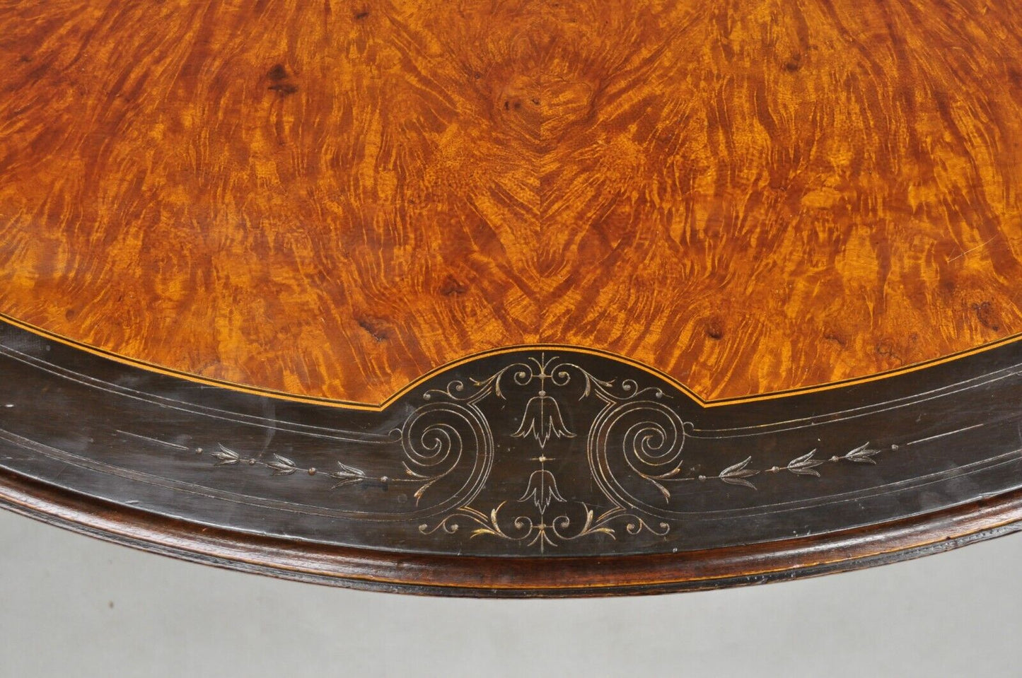 English Victorian Aesthetic Movement Ebony & Burr Walnut Oval Center Table