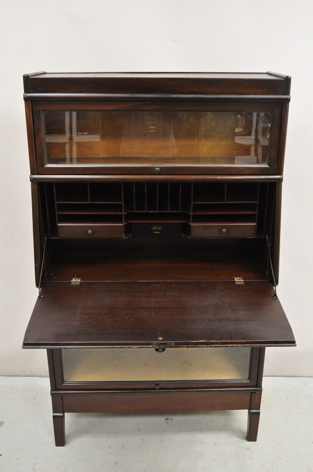 Antique Macey Arts & Crafts Mahogany Barrister Lawyers Secretary Desk Bookcase