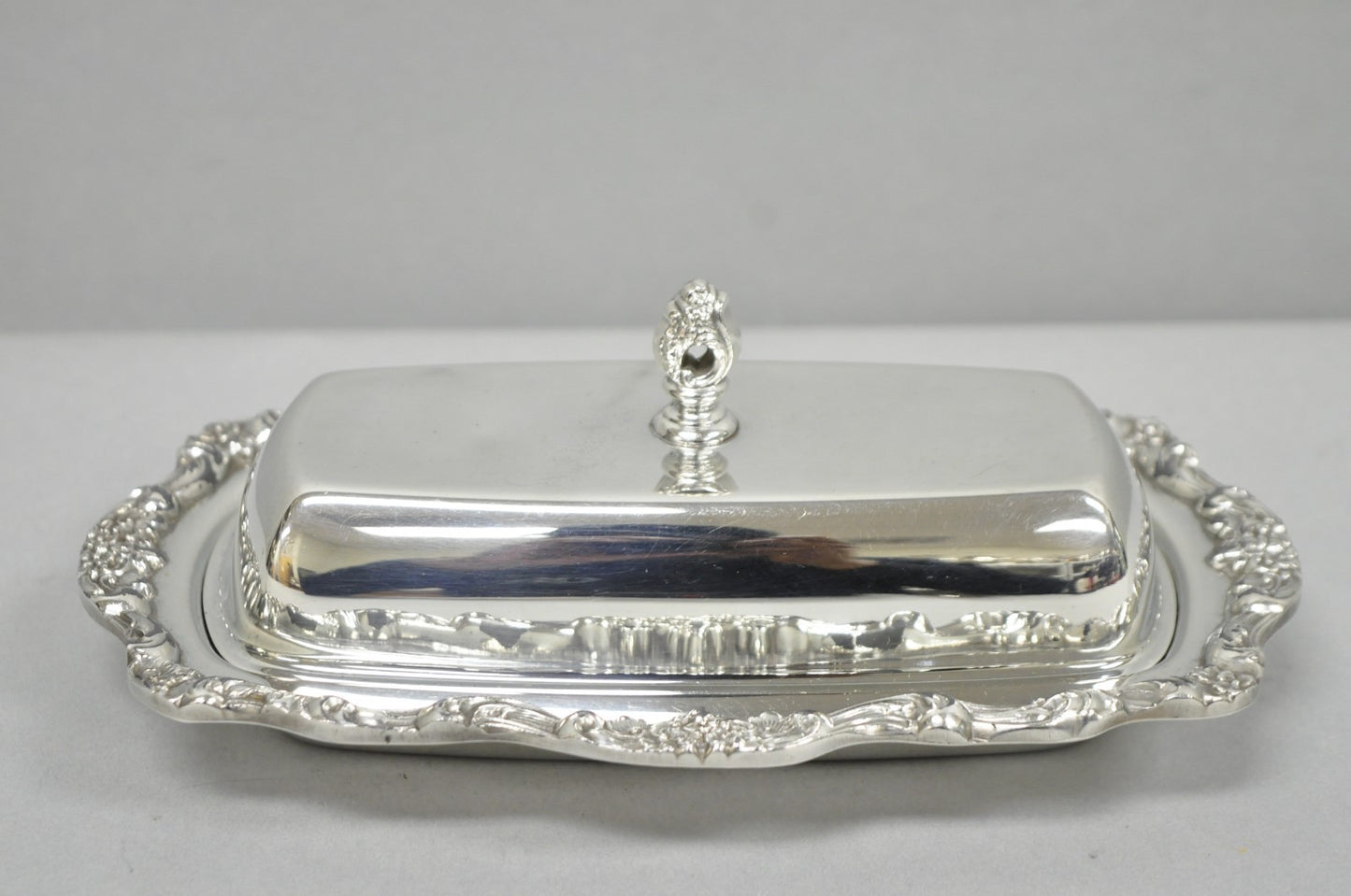 Vintage Lancaster Rose Poole Silver Plated Covered Butter Dish w/ Glass Liner