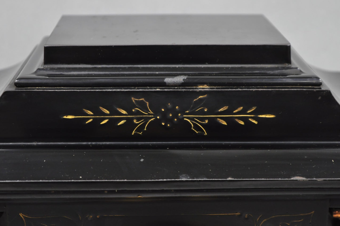 Antique Ansonia Black Mantel Clock with Bronze Coated Columns and Claw Feet