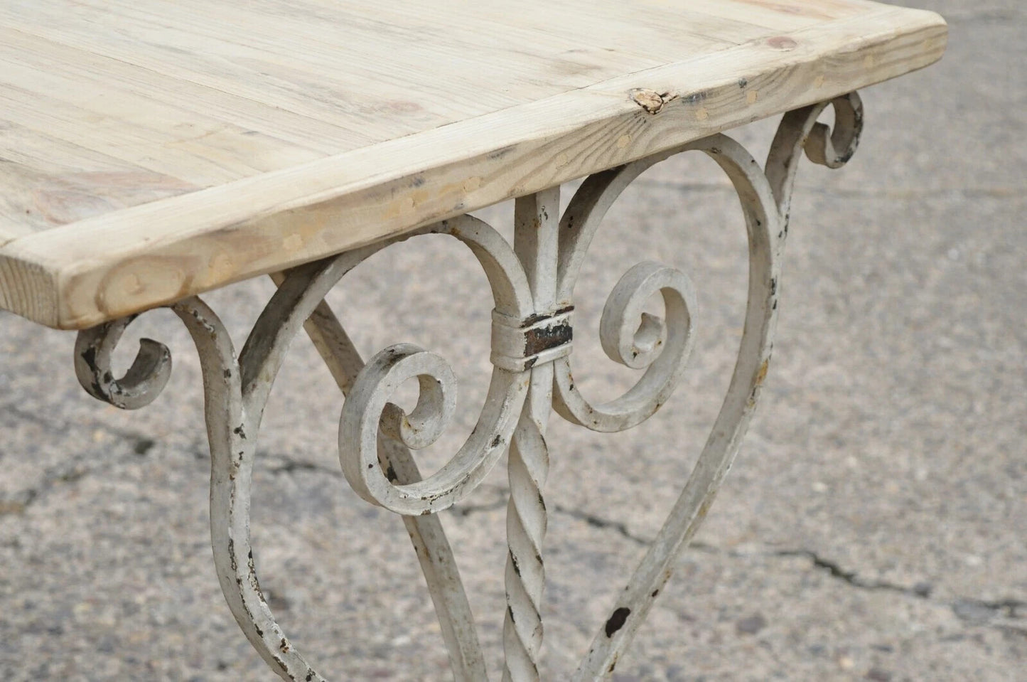 Antique French Art Nouveau Wrought Iron Scroll Wood Top 42" Potting Work Table