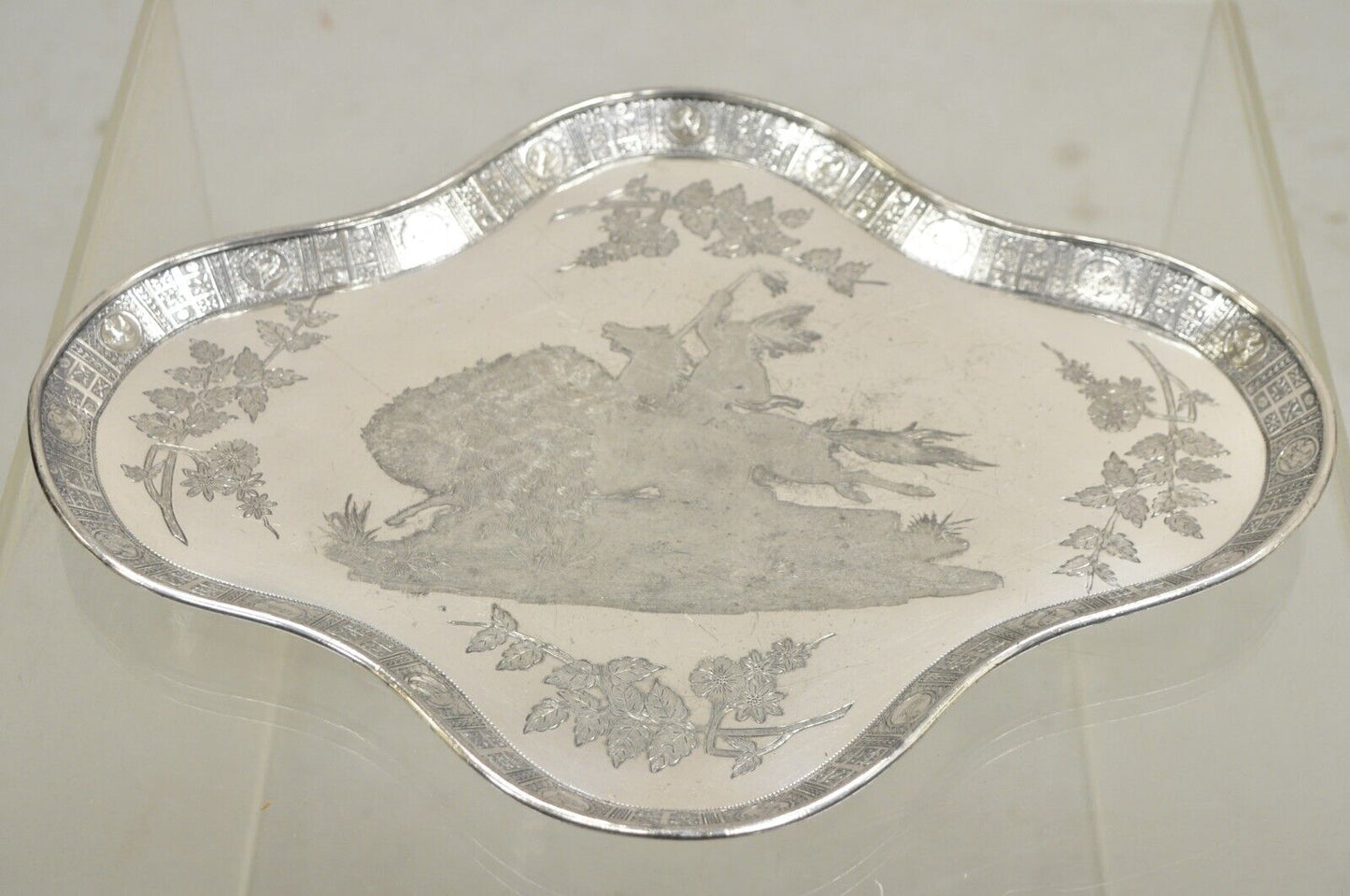Antique Meriden Silver Plate Co Art Deco Native American Water Buffalo Tray