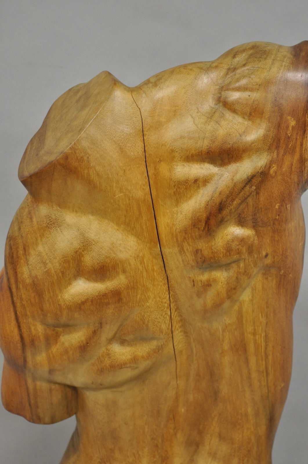 Vintage Mid Century Modern 60" Life-Size Nude Male Carved Wood Statue Sculpture