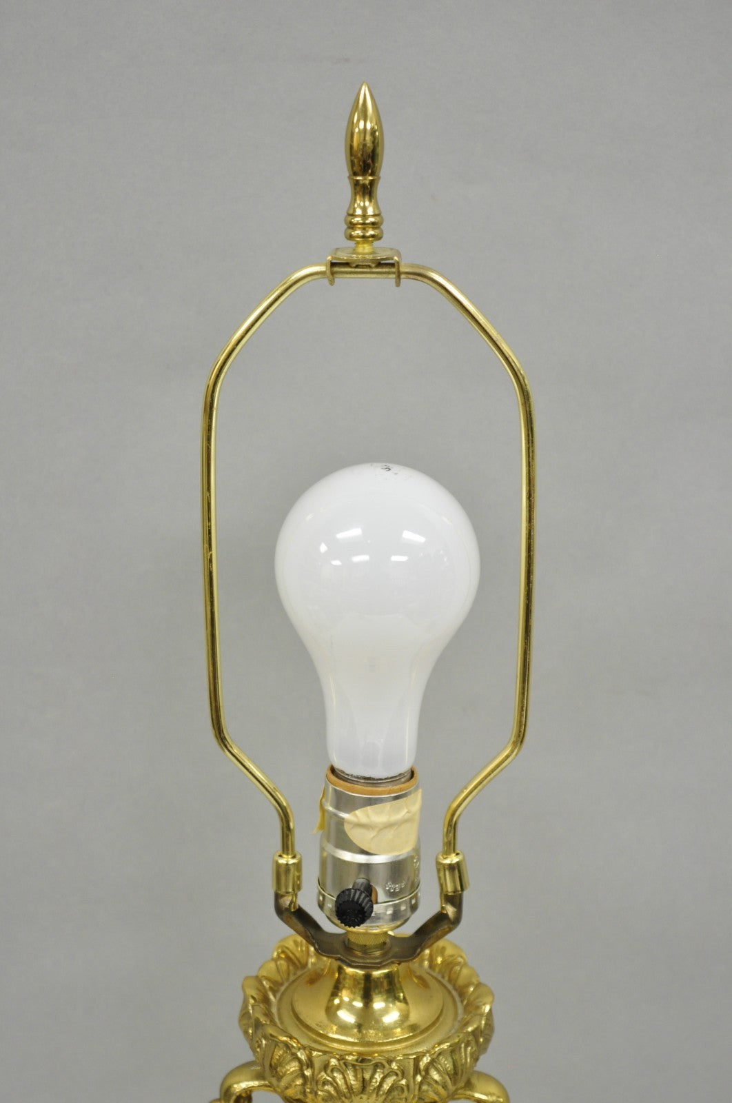 Vintage French Empire Style Ribbed Glass Column Gold Table Lamp Made in Poland