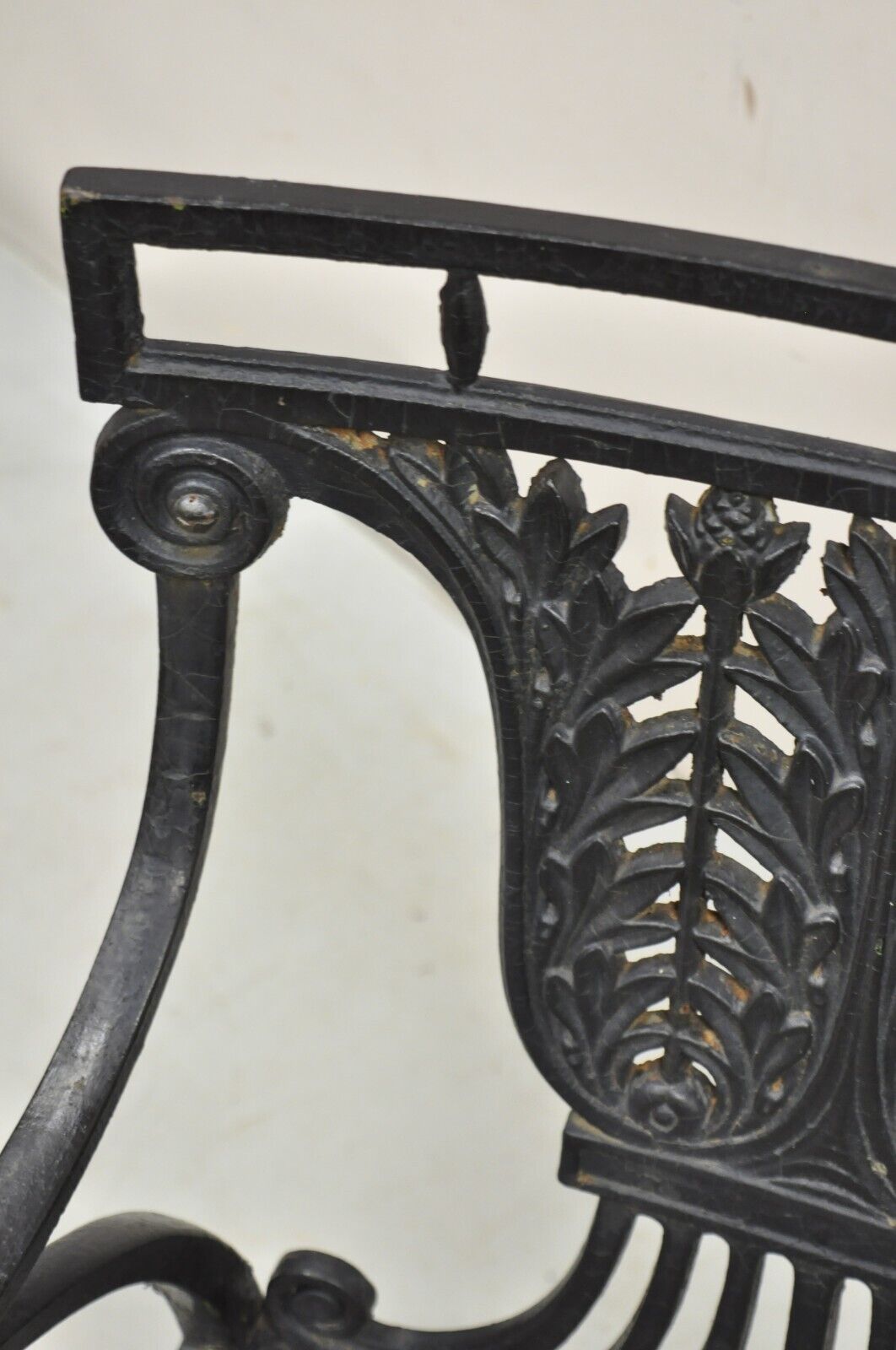 Antique French Regency Style Cast Iron Wooden Slat Garden Arm Chair