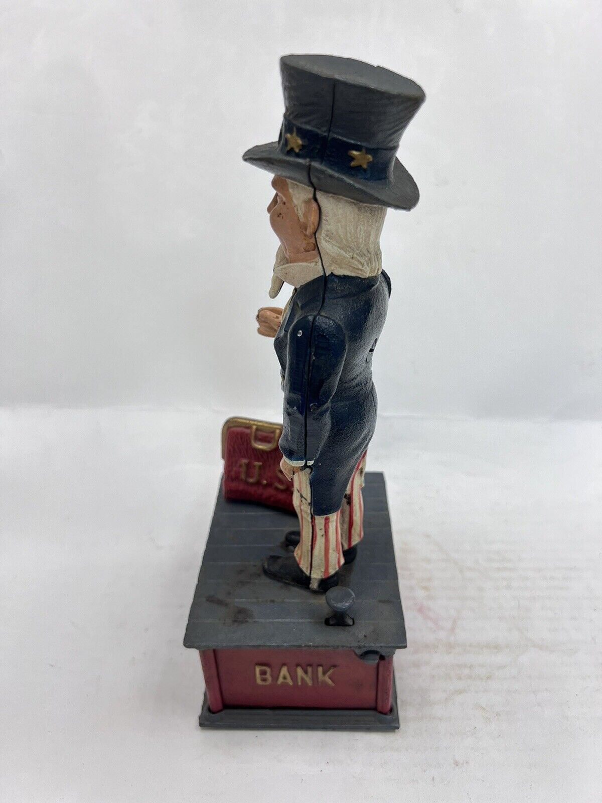 Vintage Cast Iron Still Bank Uncle Sam Novelty Bank Book of Knowledge